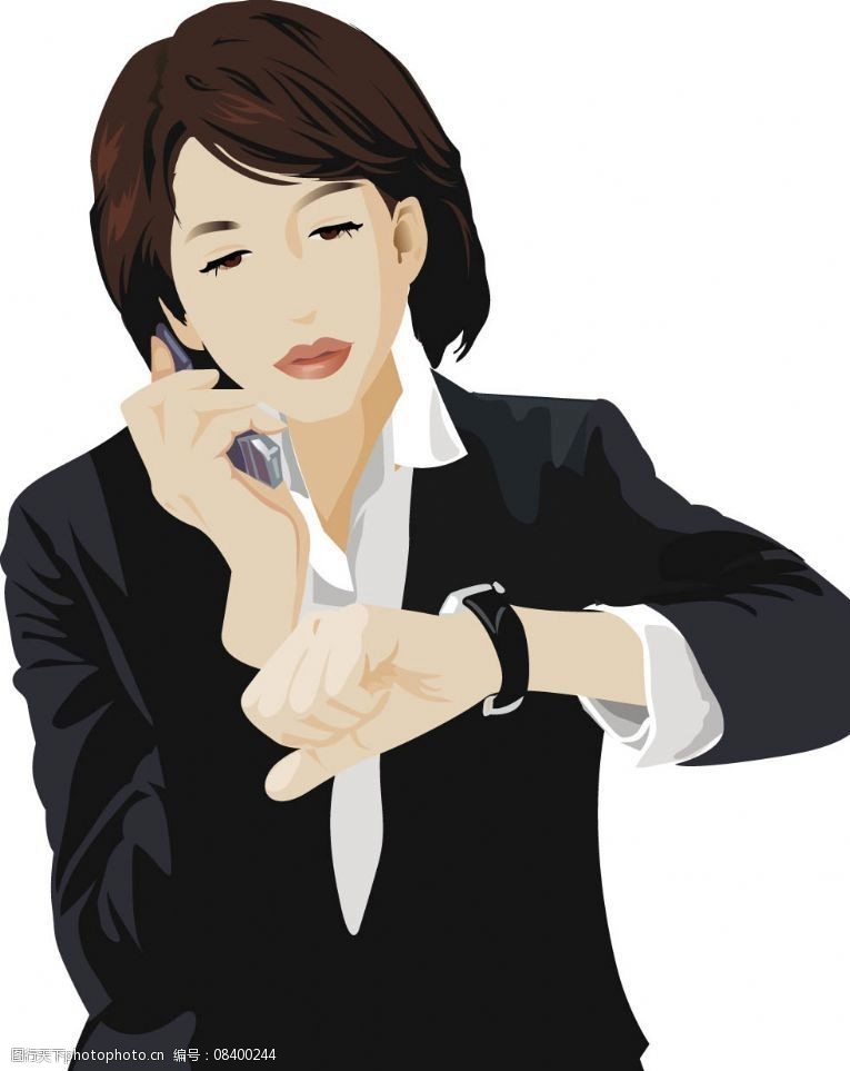 打电话看手表的女孩图片