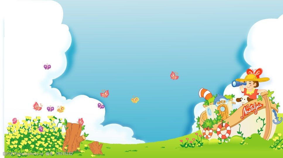 关键词:蓝天白云草地 自然景观 自然风景 卡通背景 矢量图库   ai